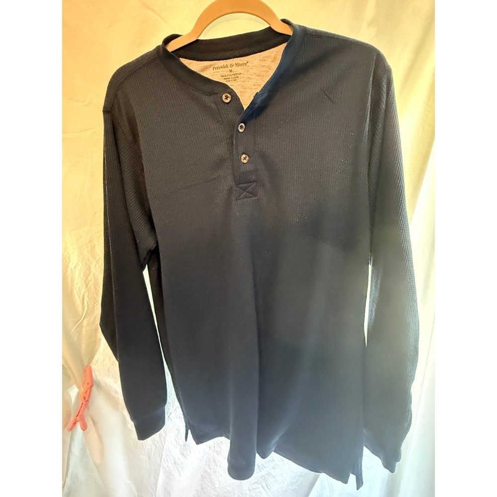 Preswick & Moore‎ Mens Navy Blue Waffle Knit Henley Shirt Long Sleeve Size M